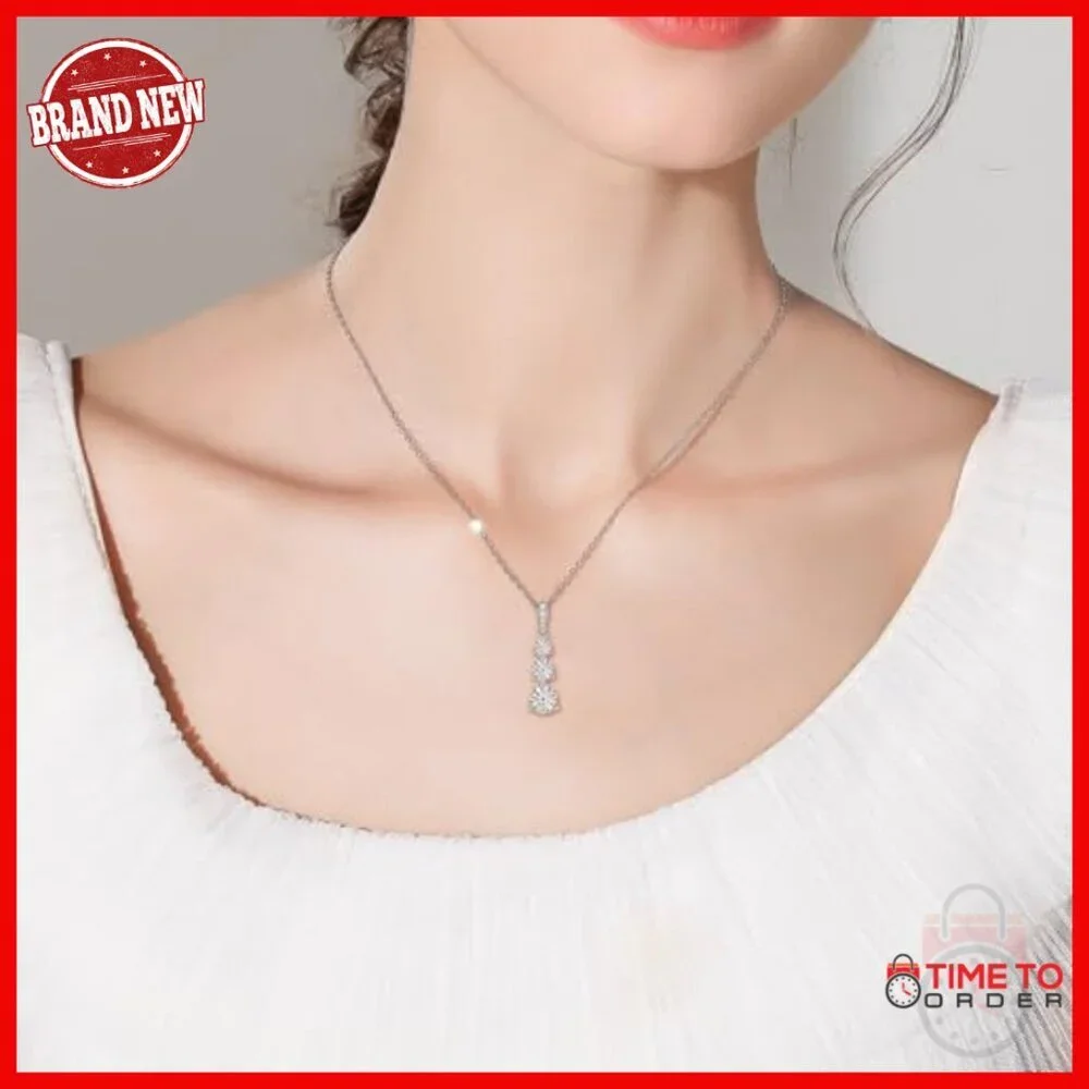 Sterling Silver Moissanite 3 Stone Pendant Necklace 18-20 Inch